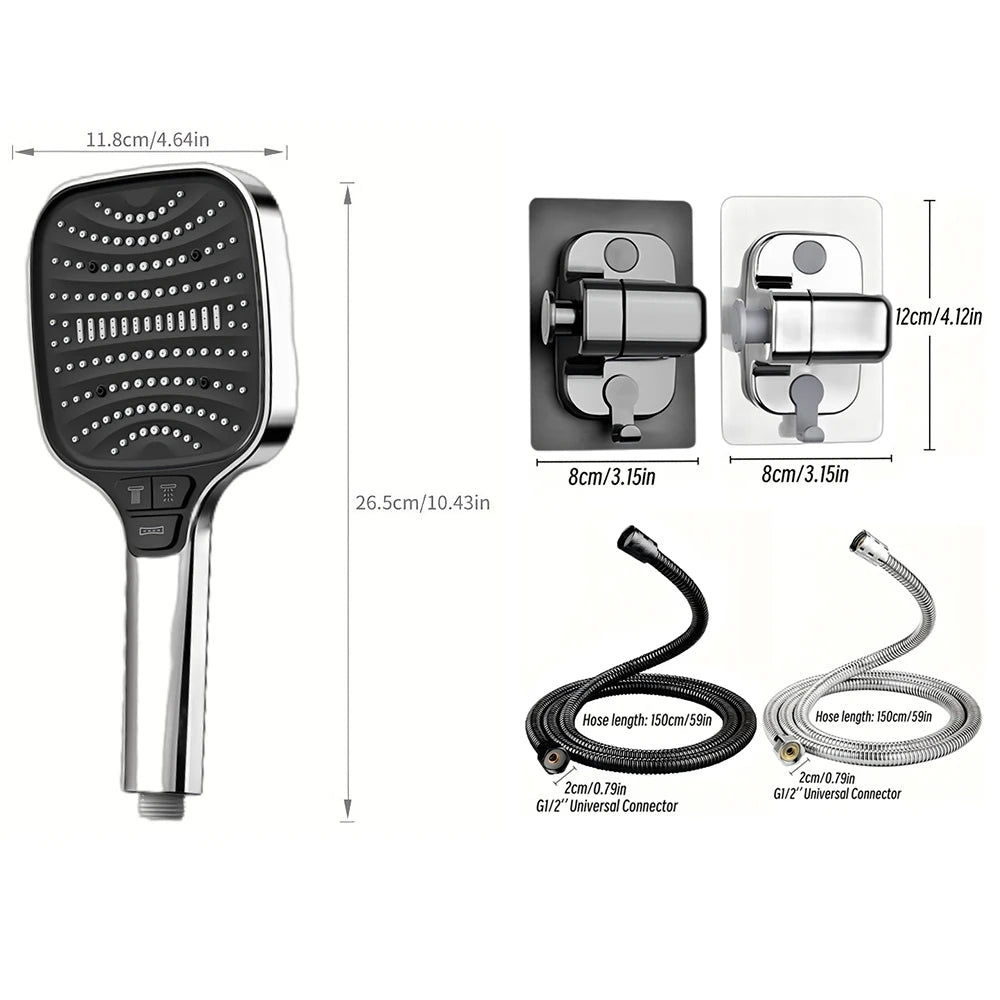 Pommeau de douche Turbo pressurisé, 8 Modes, grand panneau de 12cm, pomme de douche à économie d'eau, antidéflagrant, filtre ABS épais