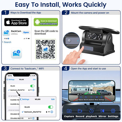 GreenYi 5G WiFi HD caméra solaire de voiture 100M Base magnétique sans fil AI alarme d'angle mort secours pour Bus Van camion RV vue avant arrière