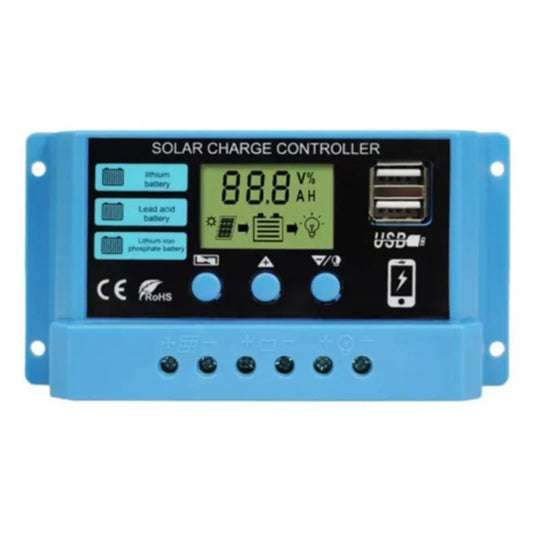 Régulateur solaire 12V/24V 30A 20A 10A, chargeur de batterie PWM, affichage LCD, double sortie USB 5V, contrôleur solaire