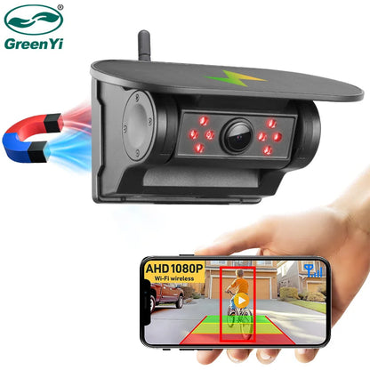 GreenYi 5G WiFi HD caméra solaire de voiture 100M Base magnétique sans fil AI alarme d'angle mort secours pour Bus Van camion RV vue avant arrière