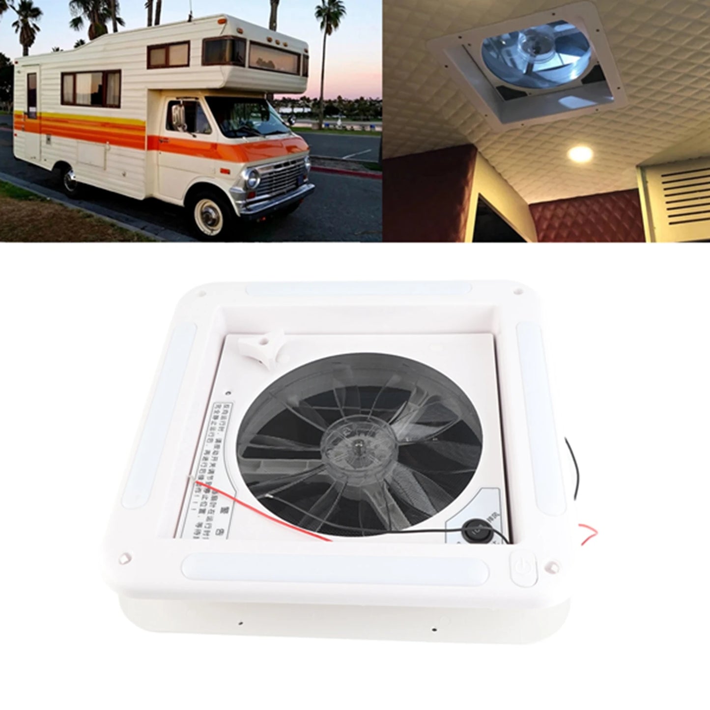 Hurhomes-Ventilateur de Plafond à Commande Manuelle, 12V, 2 Voies d'Étirement, avec Lumière LED, pour Automobiles Bus 11x11 Pouces