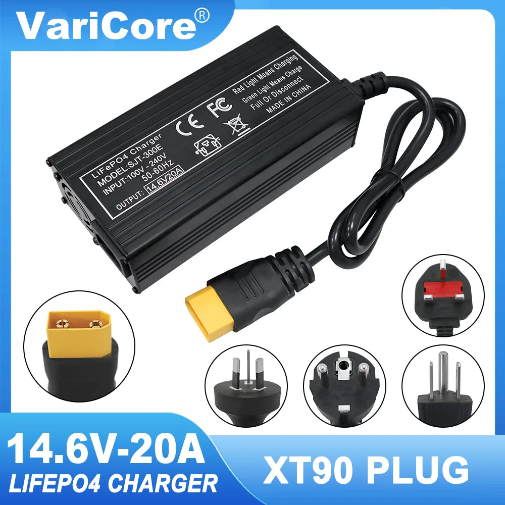 VariCore 14.6V 20A chargeur de batterie intelligent Lifepo4 110-220V 4S 12V chargeur haute puissance pour batterie au Lithium fer Phosphate
