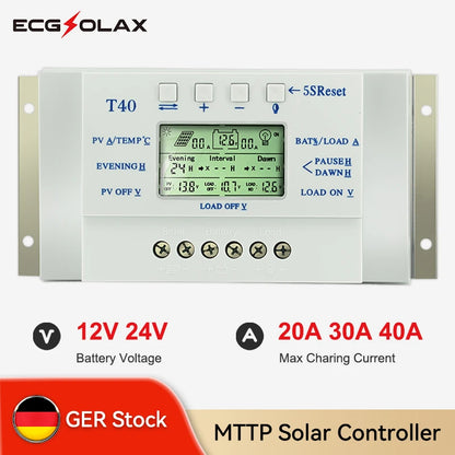 ECGSOLAX MPPT PWM 20A 40A contrôleur de Charge solaire 12V 24V chargeur de batterie solaire double minuterie régulateur de panneau solaire automatique