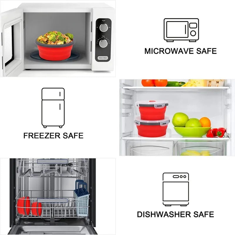 Boîte à lunch pliante en silicone avec couvercle, ensemble de bols de camping de pique-nique portables, kit de ustensiles de cuisine, dossier à salade de fruits pliable, boîte à bento