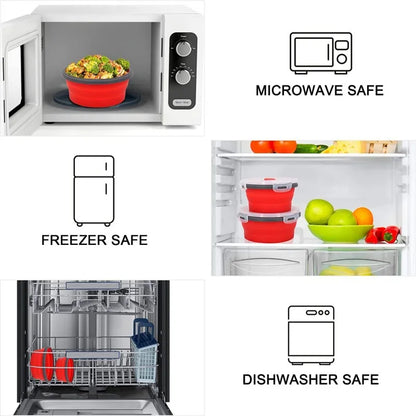 Boîte à lunch pliante en silicone avec couvercle, ensemble de bols de camping de pique-nique portables, kit de ustensiles de cuisine, dossier à salade de fruits pliable, boîte à bento