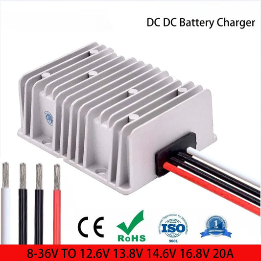 Chargeur de batterie DC 8-36V 12V 24V à DC 12.6V 13.8V 14.6V 16.8V 20A, courant Constant pour Batteries Lithium-plomb-acide Lifepo4