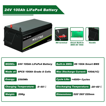 Batterie LiFePO4 12V 24V 48V 100Ah 200Ah 300Ah, BMS intégré, cellules de qualité A, 6000 + Cycle PL, Stock ue