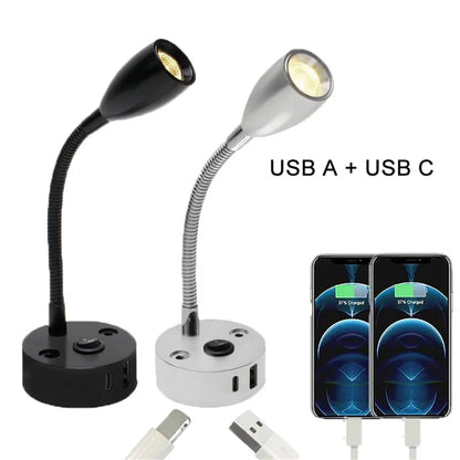 Lampe de lecture à col de cygne 12V pour camping-car, avec chargeur rapide USB Type C, lumière Flexible de 24 volts pour bateau, camping-car, Van, remorque, lumières intérieures