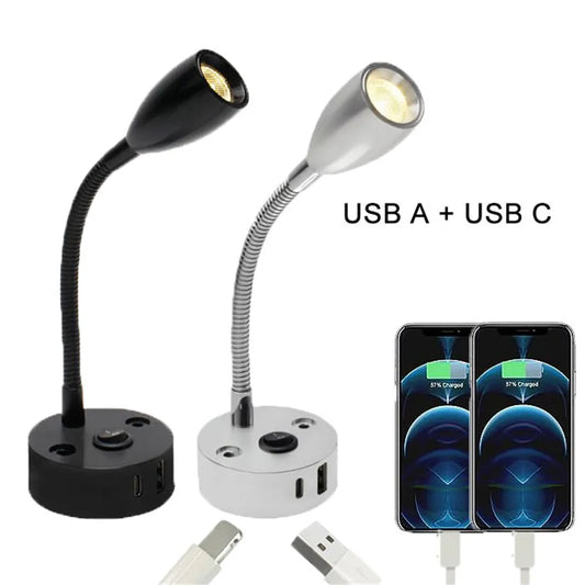 Lampe de lecture à col de cygne 12V pour camping-car, avec chargeur rapide USB Type C, lumière Flexible de 24 volts pour bateau, camping-car, Van, remorque, lumières intérieures