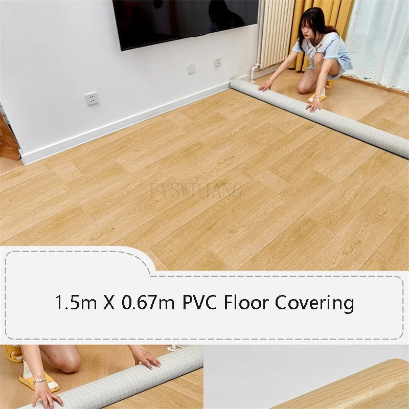 Sol en PVC de 1,5 m x 0,67 m Sol en ciment en cuir directement pavé Sol en plastique domestique épais résistant à l'usure avec tapis de sol auto-adhésif