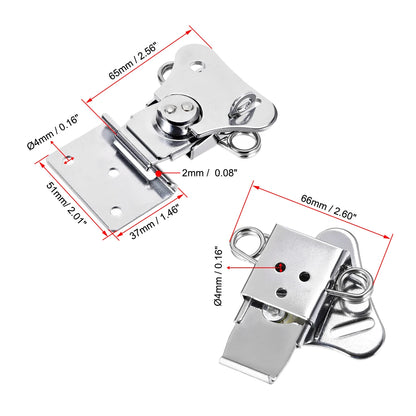 Loquet papillon à ressort en fer argenté, loquets torsadés, boîte de serrage, serrure à distance, 57x65mm, 65x66mm, 2 pièces
