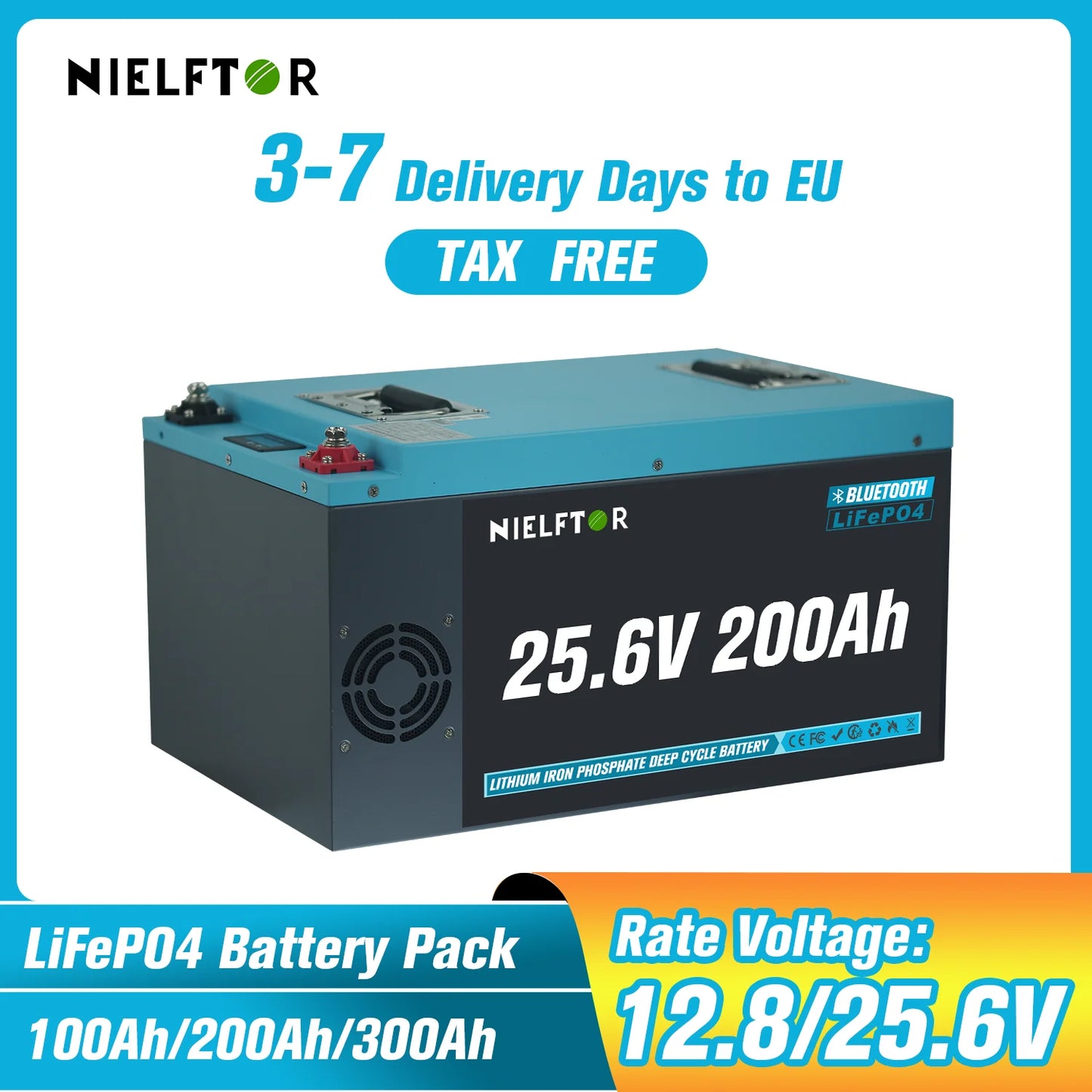 Batterie LiFePO4 12V 24V 48V 100Ah 200Ah 300Ah, BMS intégré, cellules de qualité A, 6000 + Cycle PL, Stock ue