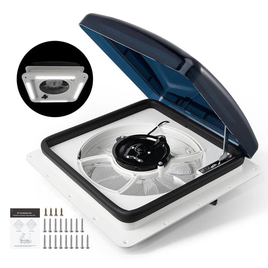 28*28 cm ventilateur manuel RV avec lumière LED 3 vitesses caravane RV toit lucarne camping-cars évents 12 V camping-car véhicule électrique RV évents ventilateur
