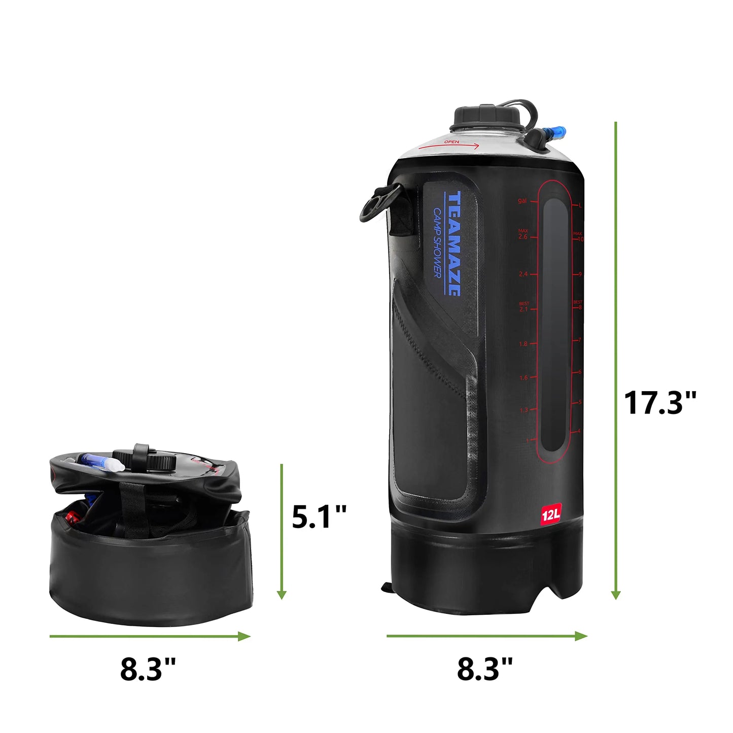 Douche de Camping 12L, sac de douche de Camp Portable avec couvercle à vis amélioré, pompe à pression automatique, fenêtre de niveau d'eau, douche solaire pour la plage