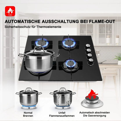 TopStrong 4 brûleurs 60 cm verre céramique cuisinière intégrée gaz naturel propane table de cuisson