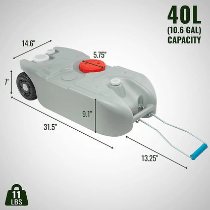 Réservoir d'eau portable pour camping-car 40 L avec roulettes, vidange et remplissage rapides, poignée pliante, pour camping, remorque, caravane – Livraison rapide locale