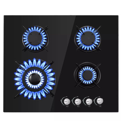 Topbathing-Table de cuisson encastrée en verre et en céramique, 4 brûleurs, gaz naturel, gaz propane