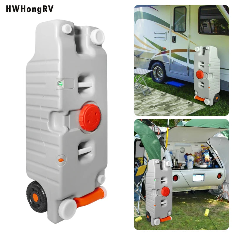 Réservoir d'eau portable pour camping-car 75 L avec roulettes, vidange et remplissage rapides, poignée pliante, pour camping, remorque, caravane – Livraison rapide locale