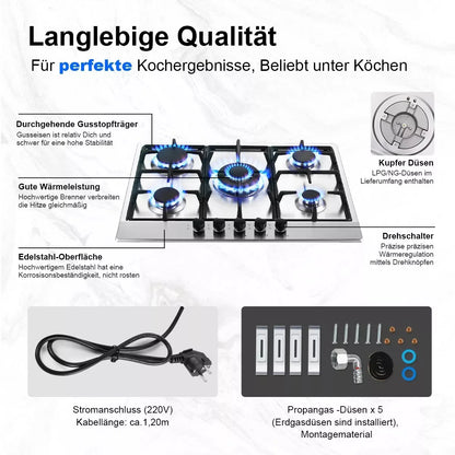 Topstrong 5 brûleurs en acier inoxydable intégré gaz naturel Propane NG/GLP cuisinière à gaz YYEUGCT-S05