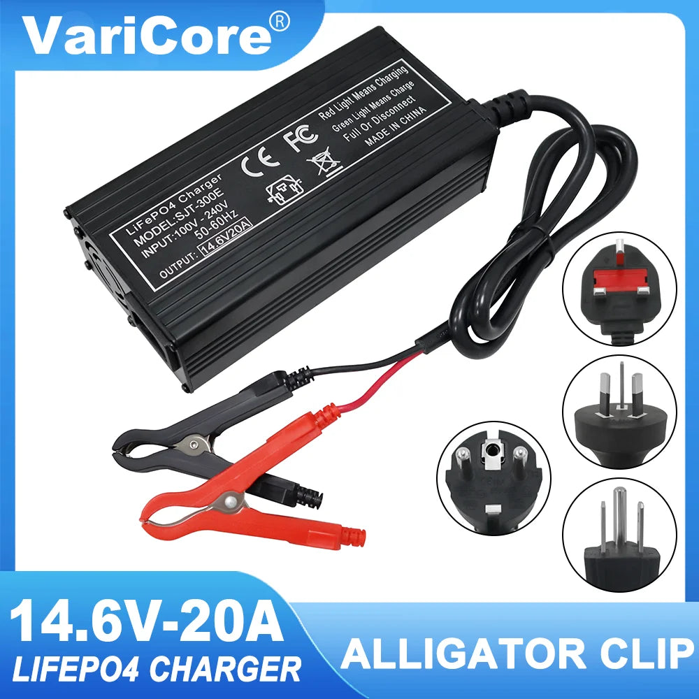 VariCore 14.6V 20A chargeur de batterie intelligent Lifepo4 110-220V 4S 12V chargeur haute puissance pour batterie au Lithium fer Phosphate