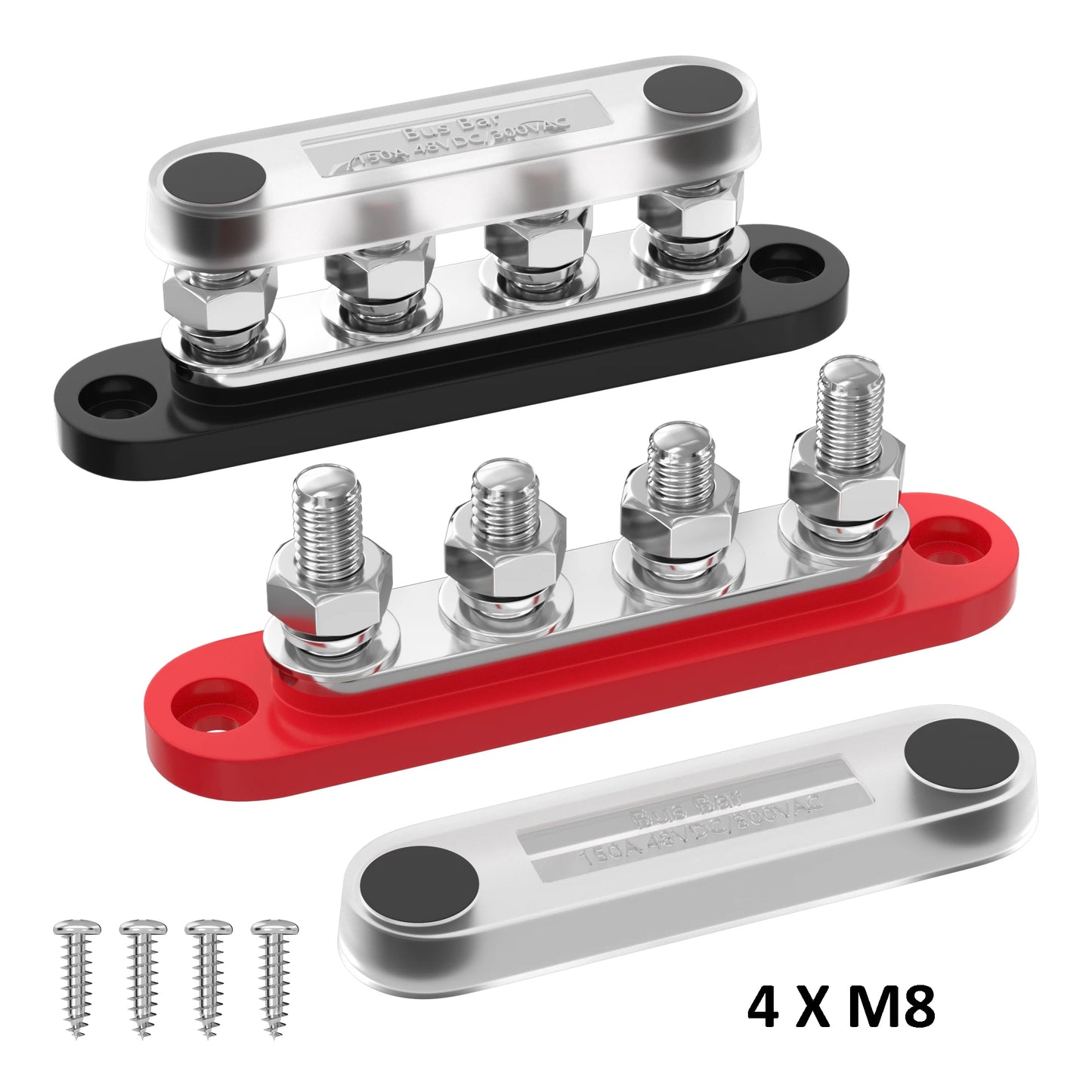 DaierTek Bus Bar 12V bloc de distribution d'énergie avec couvercle 5x1/4 "clous bornier Max 150A 48VDC positif négatif pour Auto