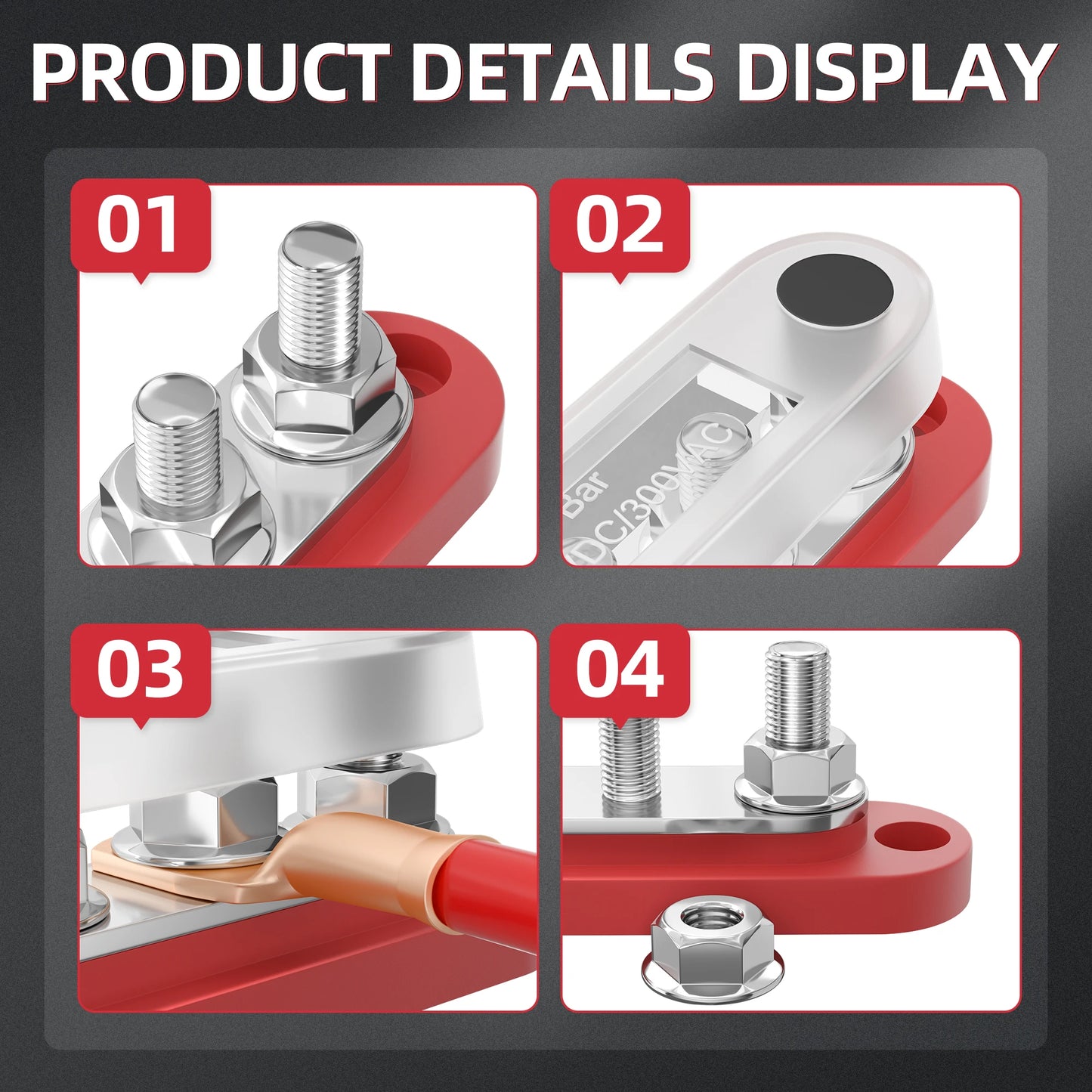 DaierTek Bus Bar 12V bloc de distribution d'énergie avec couvercle 5x1/4 "clous bornier Max 150A 48VDC positif négatif pour Auto