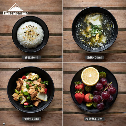 Surface en acier inoxydable noirci revêtue de titane, bol à soupe portable pour camping en plein air