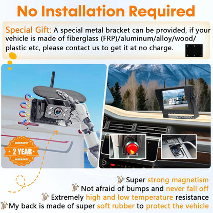 Caméra de recul magnétique sans fil pour remorque, HD 1080P, caméra solaire, longue durée de vie de la batterie, moniteur statique de 7 pouces