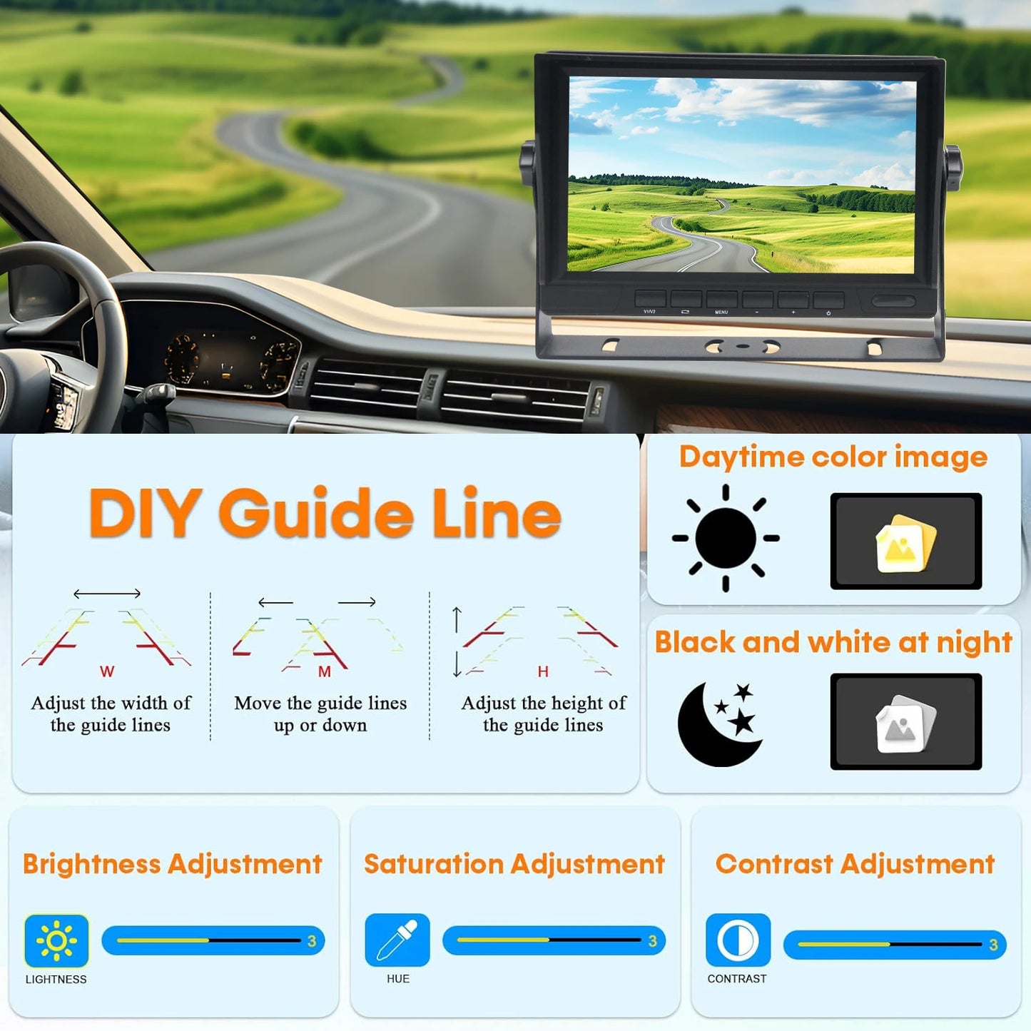 Caméra de recul magnétique sans fil pour remorque, HD 1080P, caméra solaire, longue durée de vie de la batterie, moniteur statique de 7 pouces