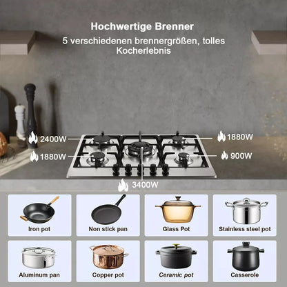 Topstrong 5 brûleurs en acier inoxydable intégré gaz naturel Propane NG/GLP cuisinière à gaz YYEUGCT-S05