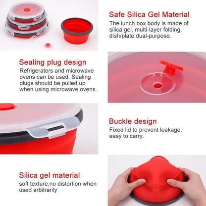 Boîte à lunch pliante en silicone avec couvercle, ensemble de bols de camping de pique-nique portables, kit de ustensiles de cuisine, dossier à salade de fruits pliable, boîte à bento