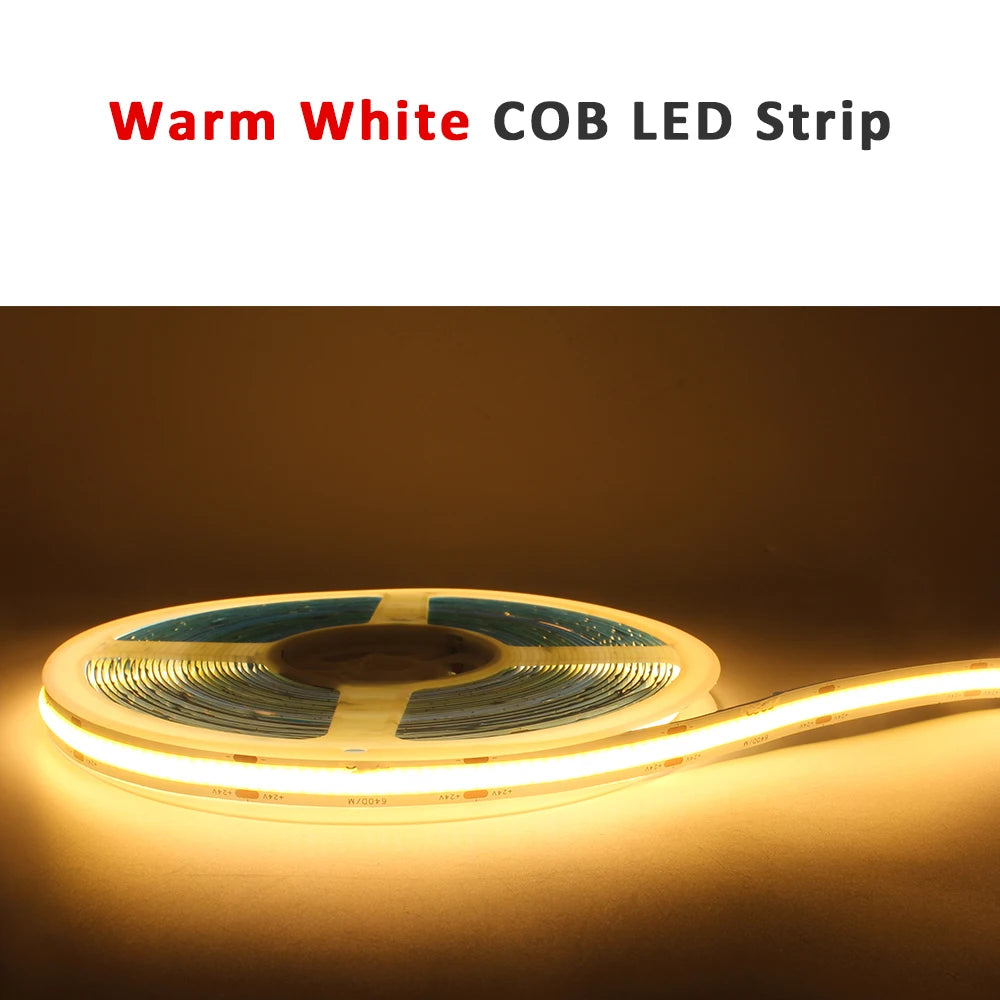 Bande LED COB DC12V 24V, Super brillante, Double rangée, 616/624 LED s/m, Flexible, variable, éclairage à bande RA90, 3000K 4000K 6500K