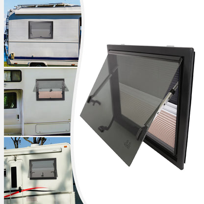 Fenêtre RV 600x450MM avec écran fenêtre enfichable RV avec verre trempé noir alliage d'aluminium fenêtres de camping-car caravane RV