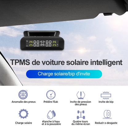 E-ACE Intelligent TPMS voiture pression des pneus alarme système de surveillance de la température 4 capteurs affichage solaire Intelligent USB et charge solaire