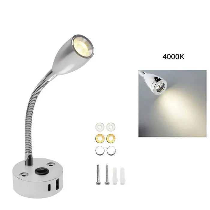 Lampe de lecture à col de cygne 12V pour camping-car, avec chargeur rapide USB Type C, lumière Flexible de 24 volts pour bateau, camping-car, Van, remorque, lumières intérieures