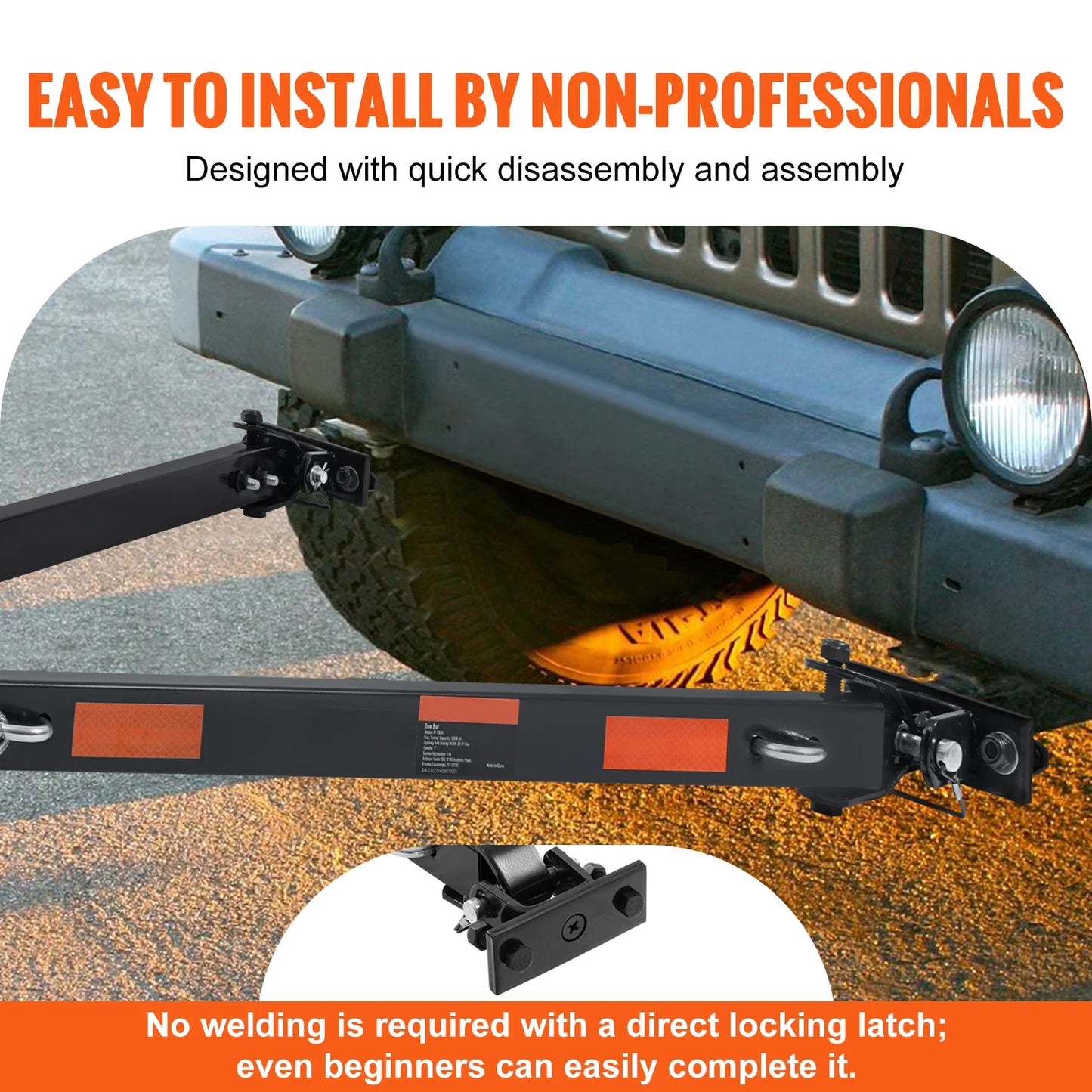 SucceBuy 5500 lb barre de remorquage avec chaînes revêtement en poudre coupleur de remorquage monté sur pare-chocs convient aux attelages à billes de 2 pouces pour camion de remorque de voiture RV