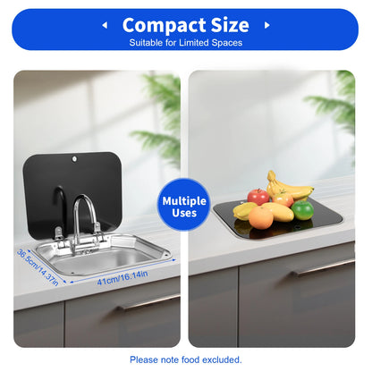 Lavabo à main en acier avec robinet avec robinet plié, couvercle en verre trempé, accessoires de remorque de camping-car pour caravane ou bateau RV