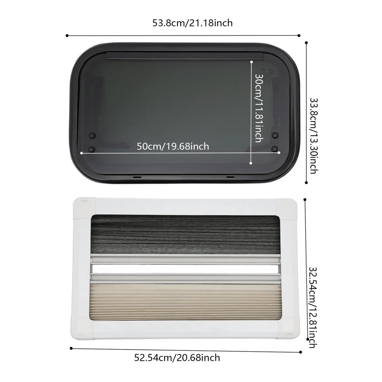 Fenêtre push-out pour camping-car en verre trempé blanc + noir, fenêtres pour caravane et camping-car, caravanes, camping-car, remorques verticales