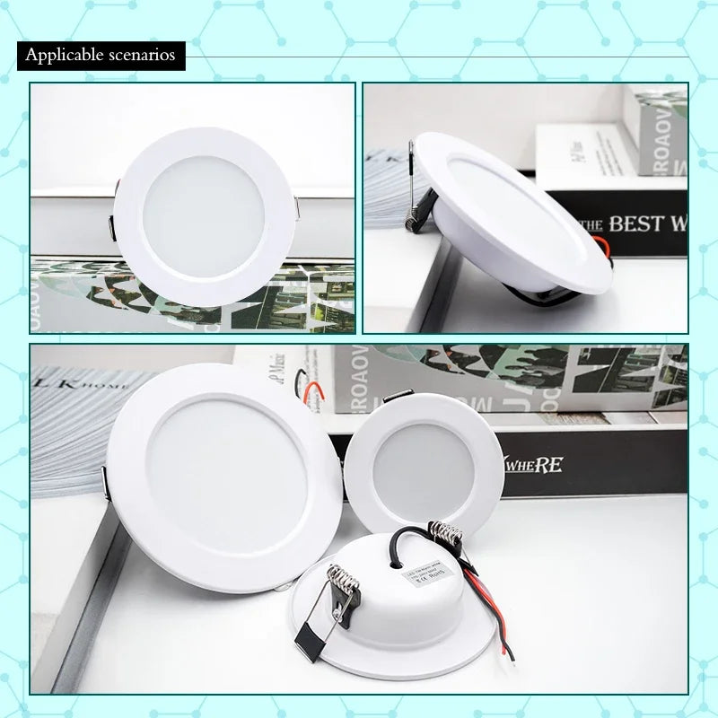 LED Downlight 5W 9W 12W 15W 18W corps blanc rond LED plafonnier DC 12V 24V AC 110V 220V chambre cuisine éclairage LED intérieur