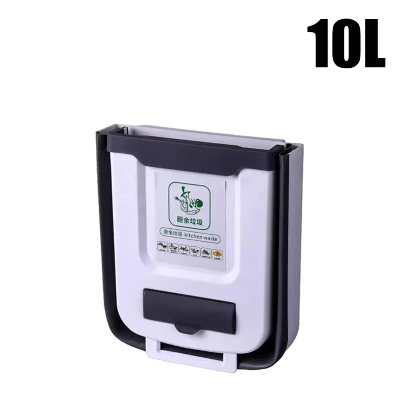 Poubelle pliable murale mince avec sac poubelle, conteneur en plastique suspendu pour cuisine et salle de bains, 7l/10l