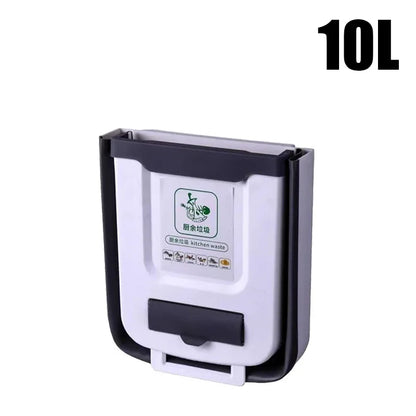 Poubelle pliable murale mince avec sac poubelle, conteneur en plastique suspendu pour cuisine et salle de bains, 7l/10l