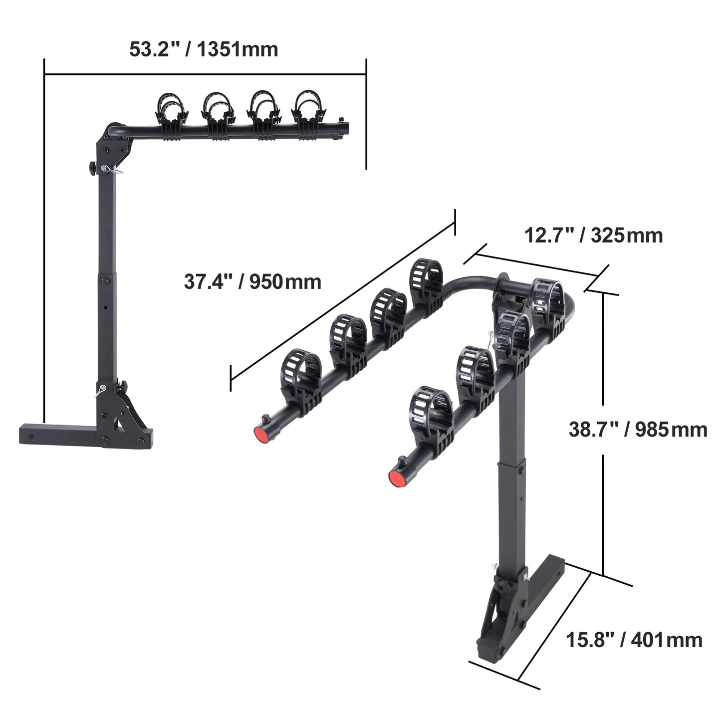 VEVOR Porte-Vélos pour 2 Vélos Porte-Bagages sur Attelage Capacité de Charge Maximale de 36 kg Compatible avec Receveurs de 30/51 mm pour Voitures SUV Camping-car Caravane Camion Voyage Déplacement