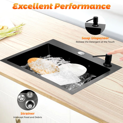 Évier en acier inoxydable noir 45x40 cm pour cuisine évier Commercial évier intégré évier en acier inoxydable avec distributeur de savon