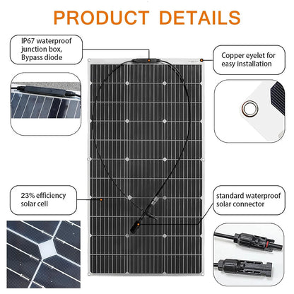 PowMr panneaux solaires flexibles 200W/400W/800W cellule solaire 12V batterie solaire étanche Camping RV bateau voiture maison Charge alimentation