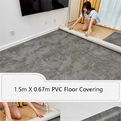 Sol en PVC de 1,5 m x 0,67 m Sol en ciment en cuir directement pavé Sol en plastique domestique épais résistant à l'usure avec tapis de sol auto-adhésif