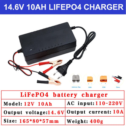 Chargeur haute puissance Lifepo4, 12V, 14.6V, 10A, 100-220V, 4S, pour batterie lithium fer phosphate 12.8V