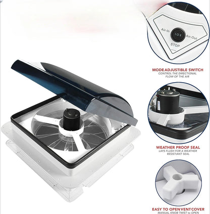 Ventilateur de ventilation pour camping-car avec lumière LED, ventilateur de toit pour camping-car, 3/6 vitesses réversibles, évent de salle de bain 12V/24V pour remorque, camping-car, Van