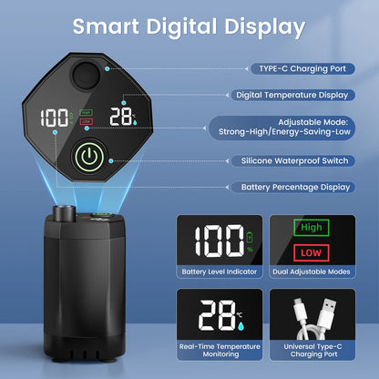 Douche de camping portable avec pompe rechargeable 6000 mAh et sac pliable 20 L Kit de douche extérieure pour voyage, jardin et lavage de voiture