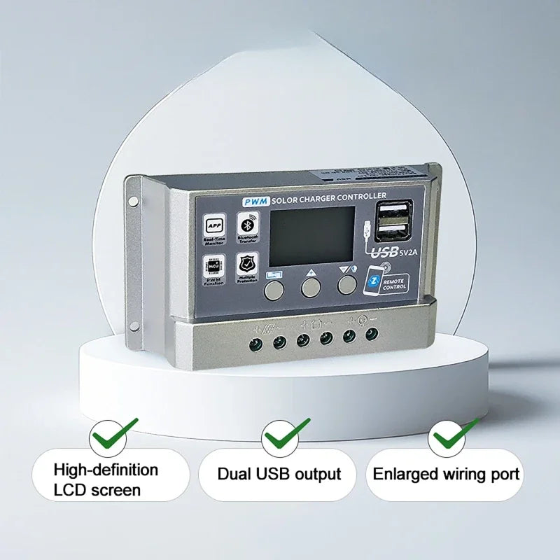 Contrôleur de Charge solaire PWM Wifi Bluetooth 10A 30A 60A 12V 24V, déchargeur de Charge double USB automatique, régulateur de panneau solaire, écran LCD