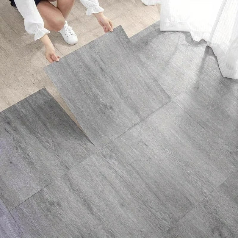 Paquet de 12 carreaux de sol en vinyle auto-adhésifs, revêtement et bâton imperméable, revêtement de sol en PVC aspect bois pour chambre à coucher, salon, décoration de la maison